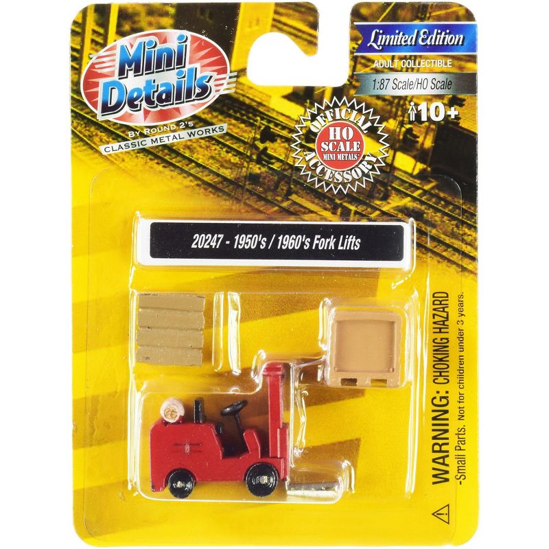 1950's-1960's Forklift Truck Red with Accessories 1/87 (HO) Scale Model by Classic Metal Works