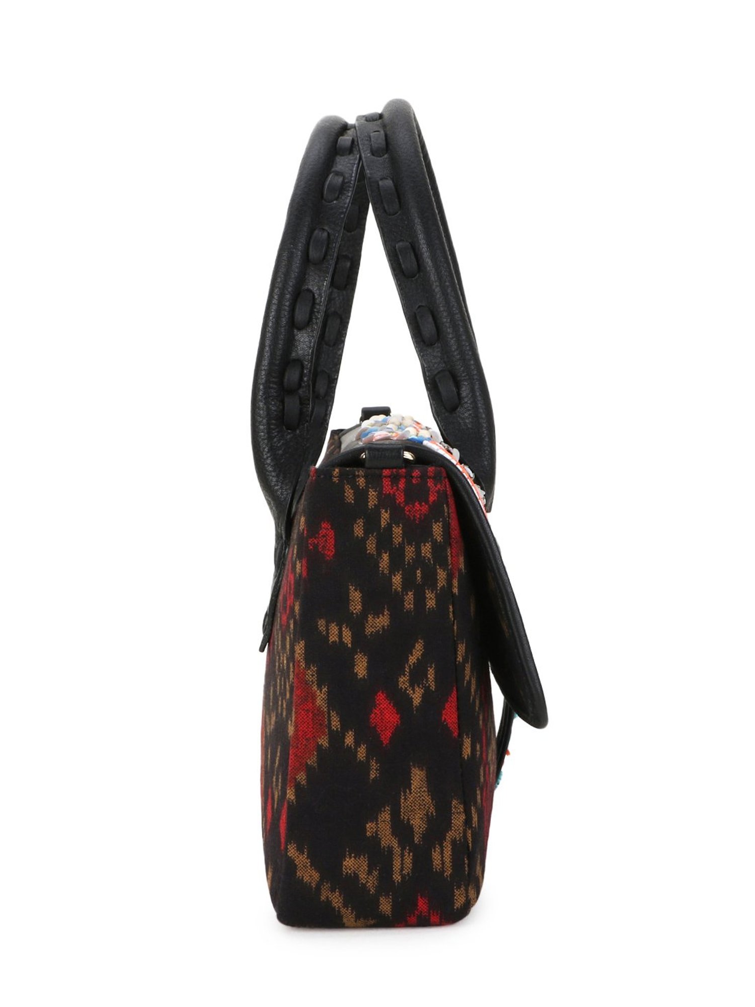 Spice Art Black Leather Medium Printed Handbag