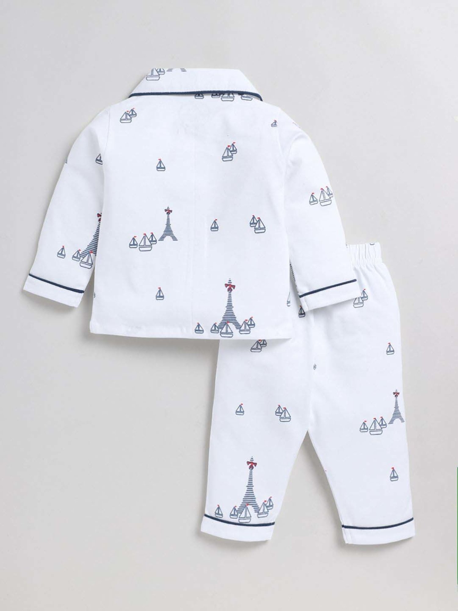 Clt.s Boys White Cotton Printed Full Sleeves Top Set
