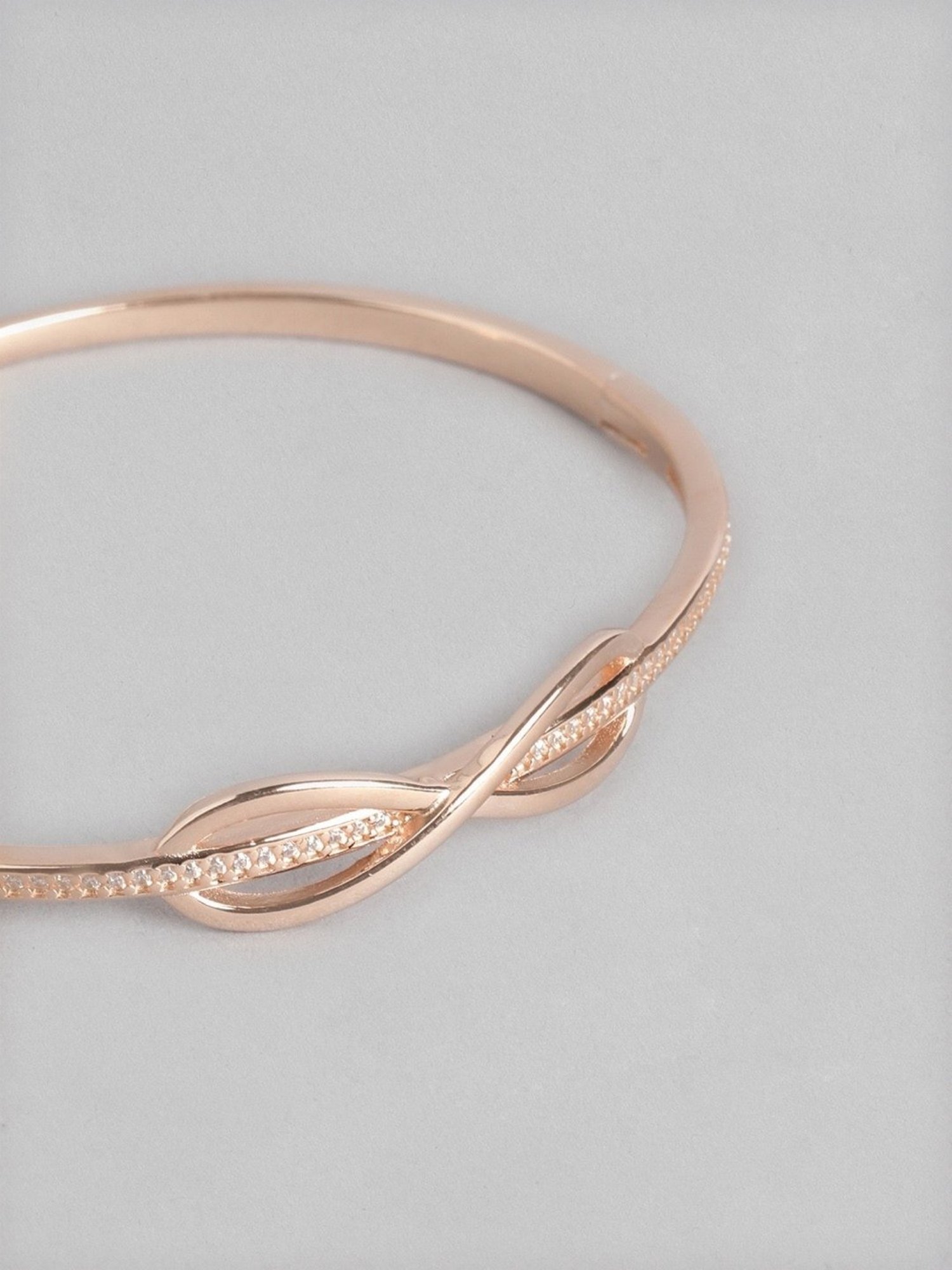 Zavya Infinity CZ Rose Gold-Plated 92.5 Sterling Silver Kada Bracelet