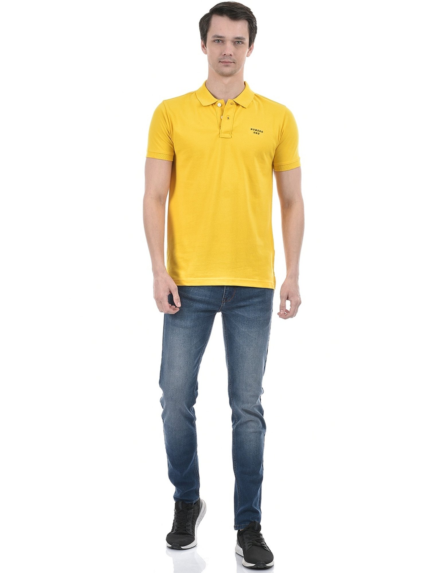 Numero Uno Yellow Cotton Slim Fit Polo T-Shirt