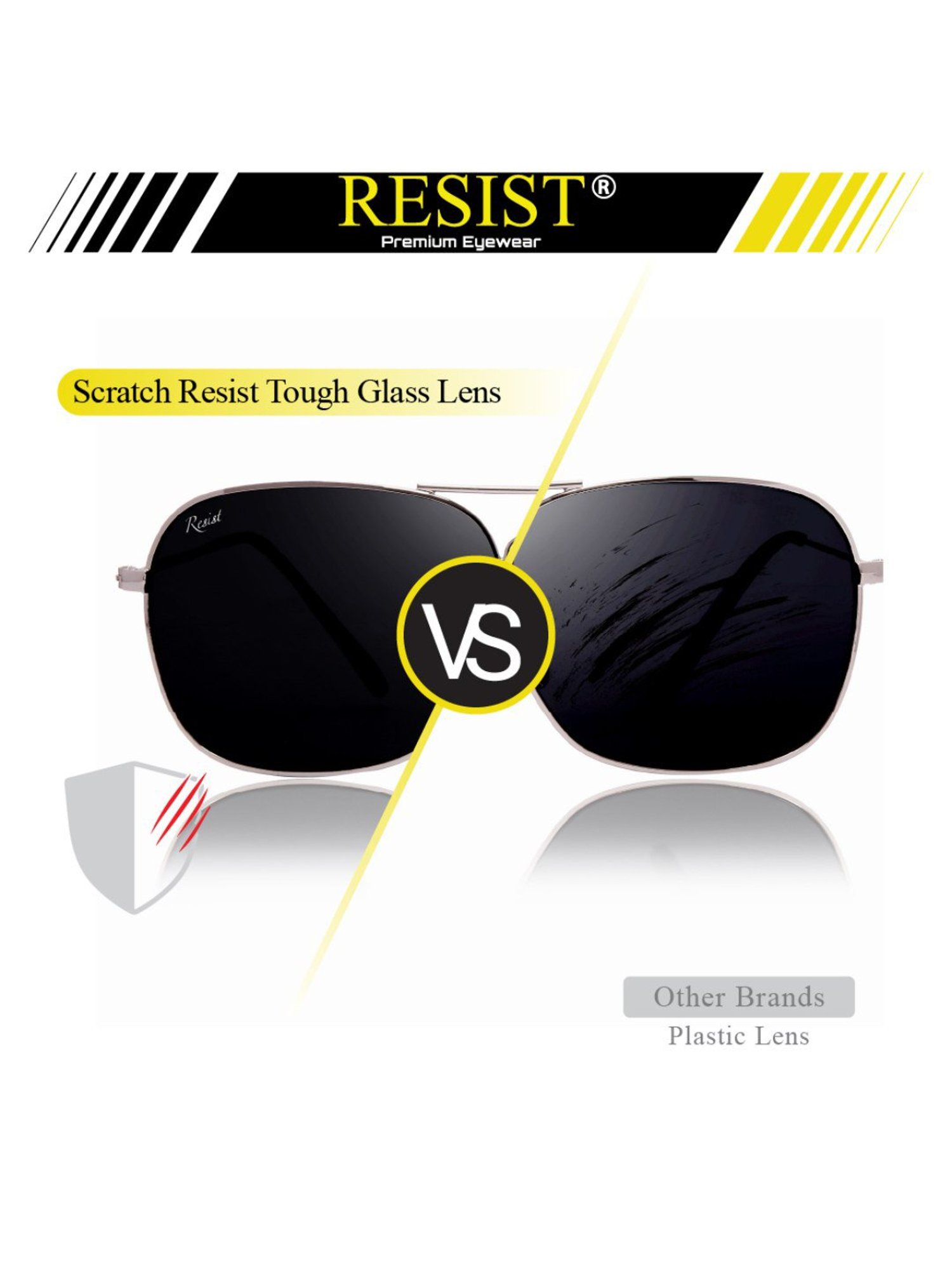 Resist Eyewear Black Rectangular Unisex Sunglasses