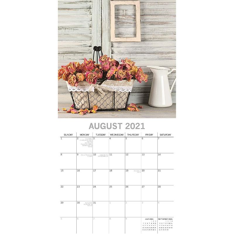 The Gifted Stationery 2021 Wall Calendar 12" x 12" Monthly View, Shabby Chic, 16-Month, with 180 Reminder Stickers