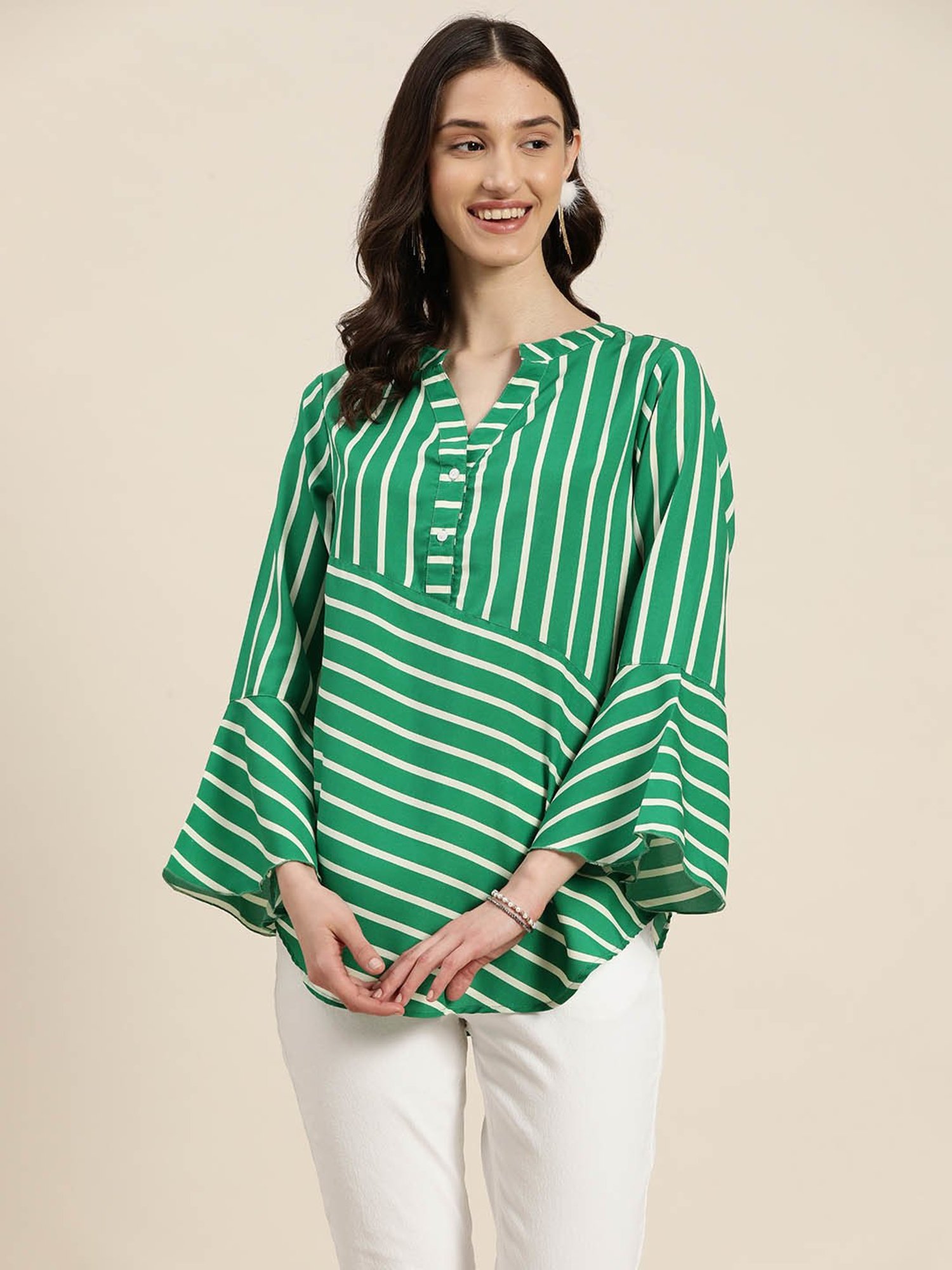 Qurvii Green Striped Top