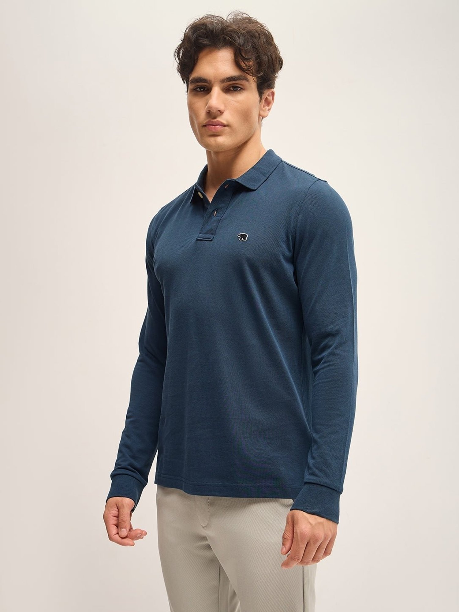 The Bear House Teal Blue Cotton Regular Fit Polo T-Shirt
