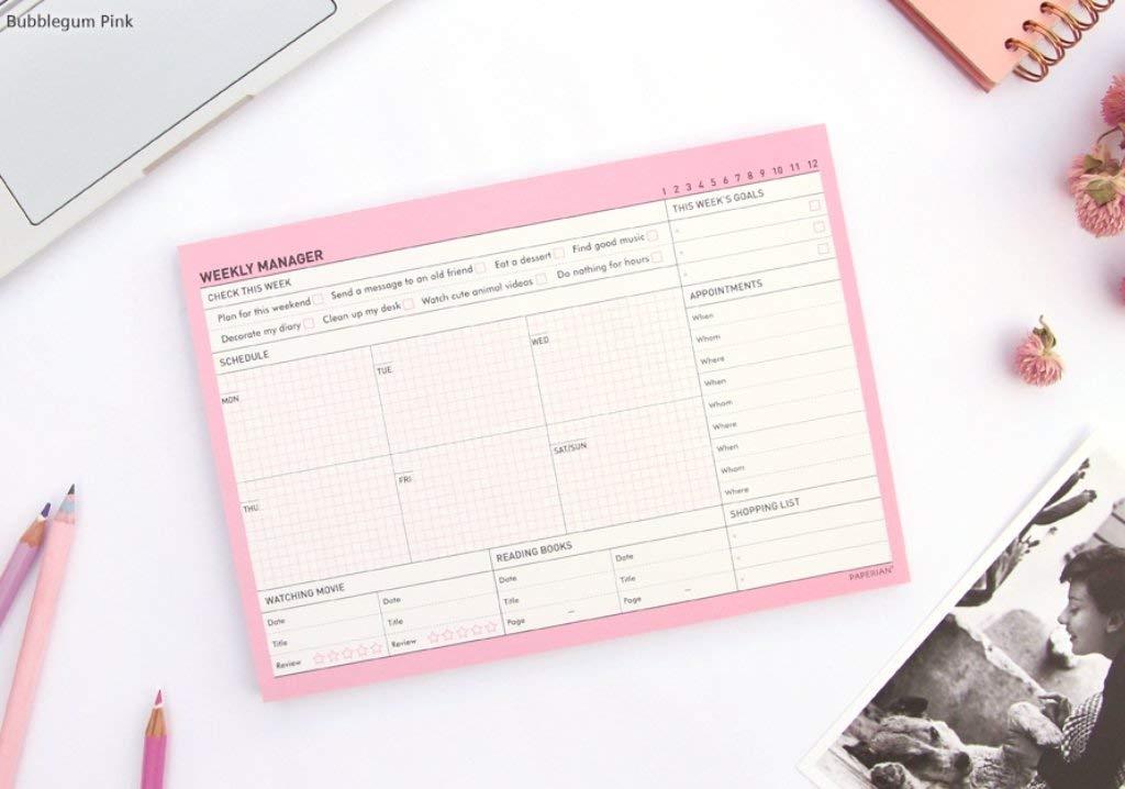 PAPERIAN Weekly Manager - Undated Weekly Desk Pad Scheduler, Planner (Weekly, Bubblegum Pink)