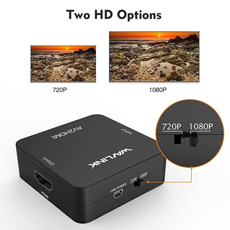 RCA to HDMI Converter 1080p 3RCA to HDMI CVBS AV Composite Video Audio Adapter with USB Charge Cable Support 1080P for PC Laptop Xbox PS4 PS3 TV STB VHS VCR Camera DVD