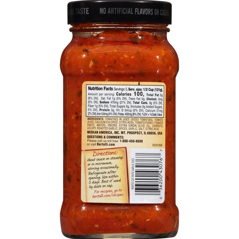 Bertolli Rustic Cut Pasta Sauce Roasted Garlic Marinara with Garden Vegetables - 24oz