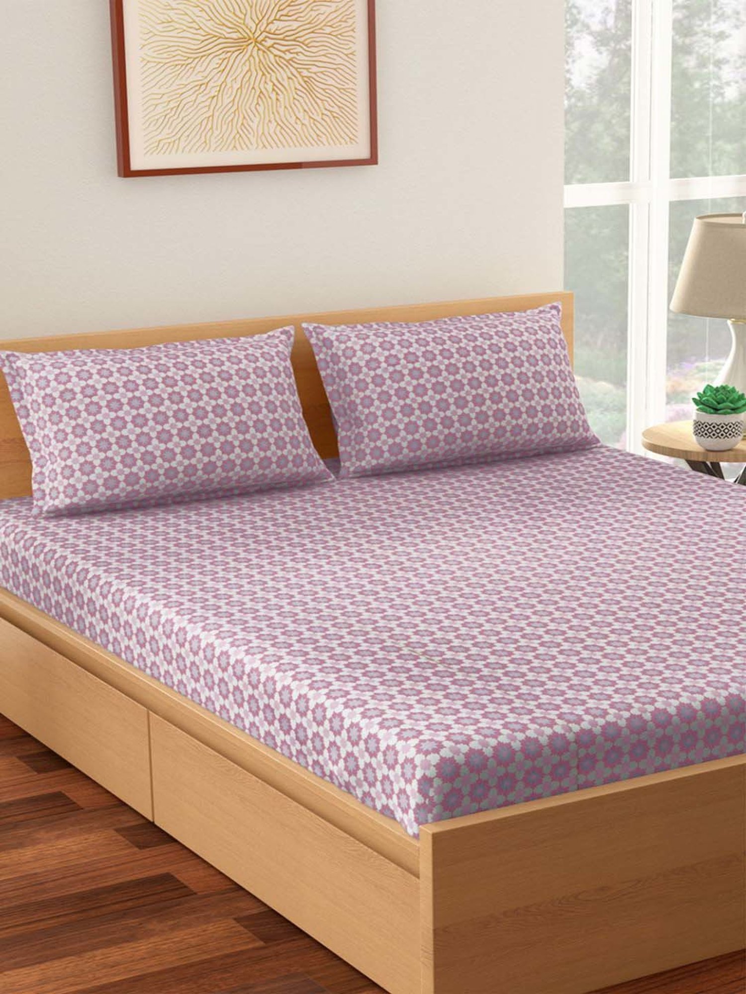 Living Scapes by Pantaloons Pink Blend Bedsheet With 2 Pillow Covers