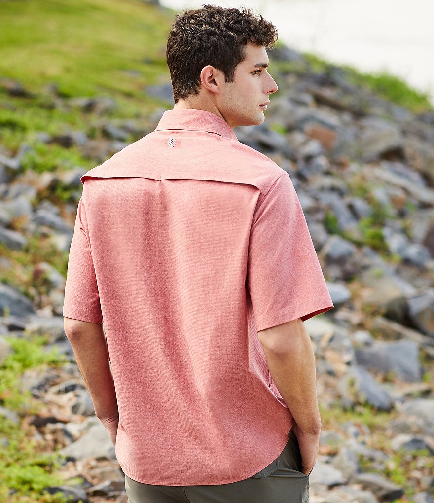 Solaris Short-Sleeve Capeback Heathered Button-Front Shirt