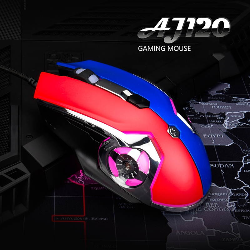 Ajazz AJ120 Gaming Mouse USB Wired Mouse Macro Programming 6-Key Customized 1000/1600/2400/3200DPI Mouse for Gamer Home Office(Red/Black)