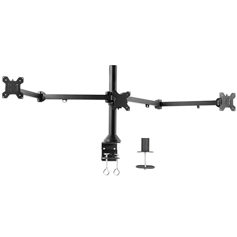 Triple 23 to 32 inch LED LCD Computer Monitor Desk Mount VESA Stand, Heavy Duty Fully Adjustable Tilt, Swivel, and Rotation, Fits 3 Screens, Black, STAND-V103