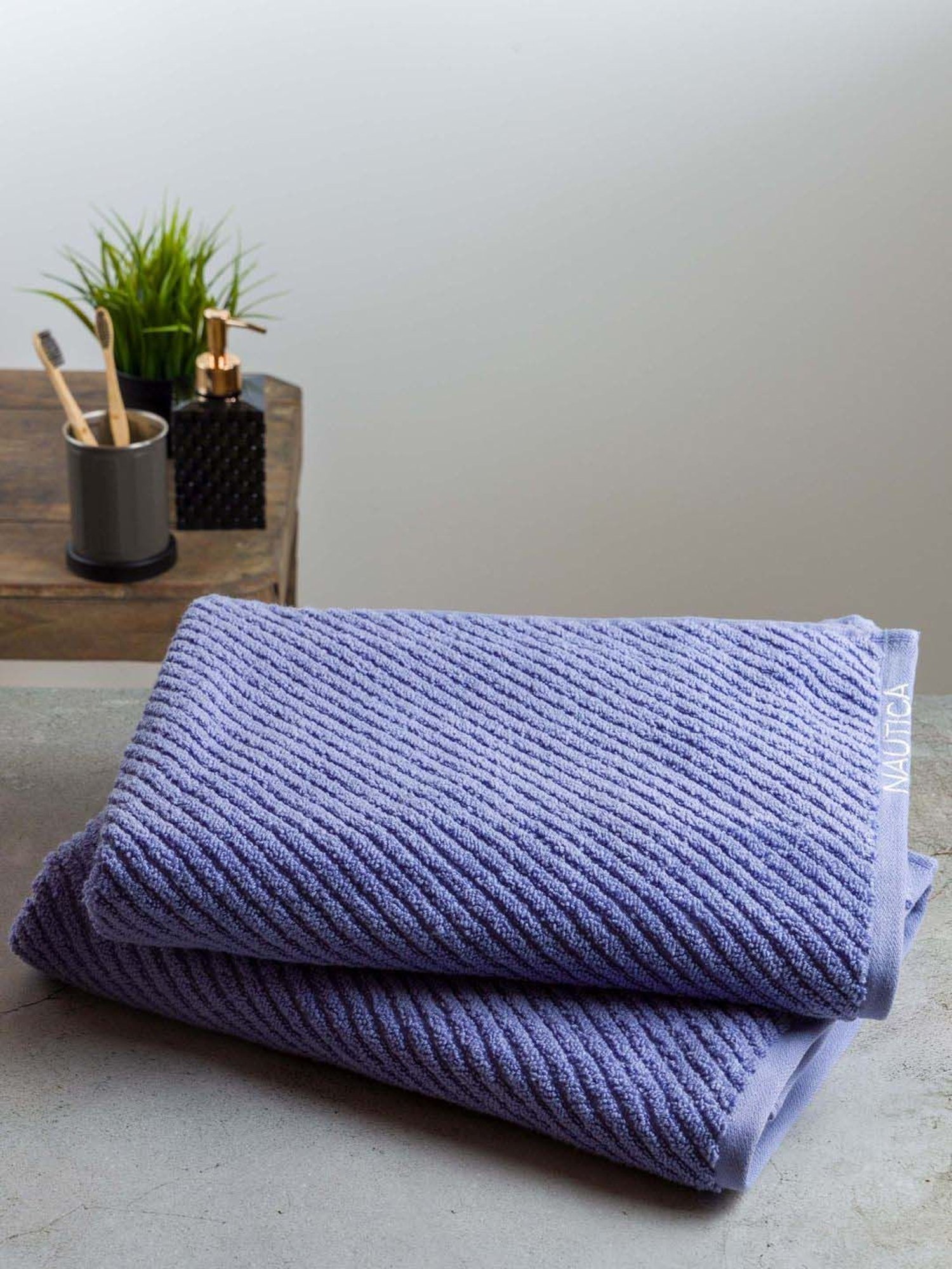 Nautica Cross View Grapemist Cotton 600 GSM Fluffy Zero Twist Bath Towel - Set of 2