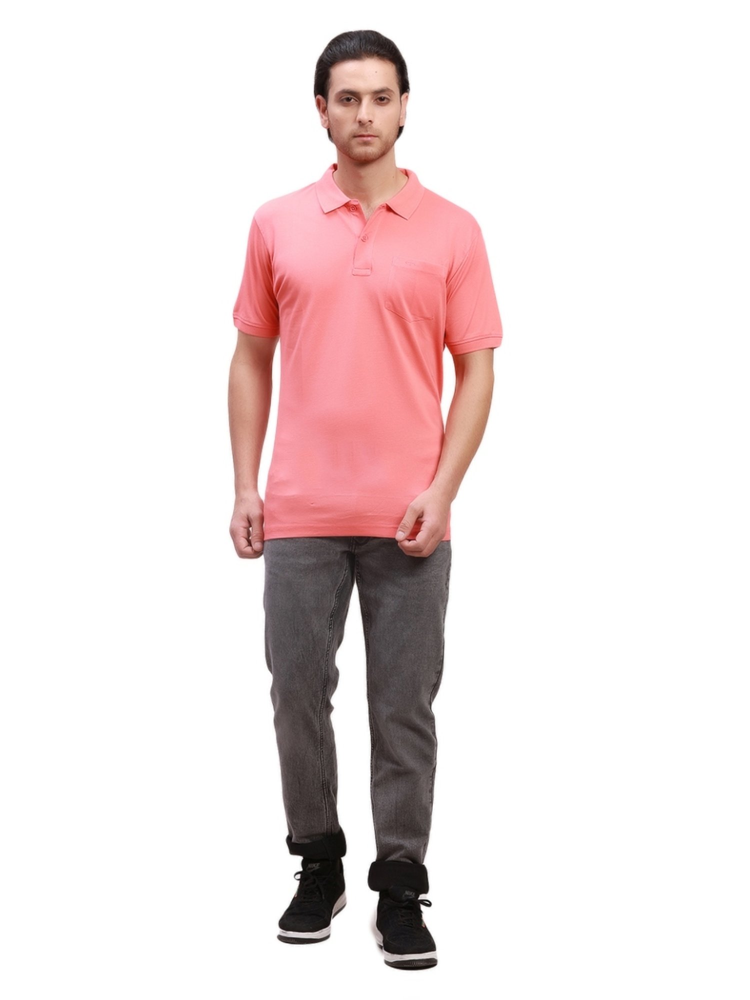 ColorPlus Orange Cotton Tailored Fit Texture Polo T-Shirt