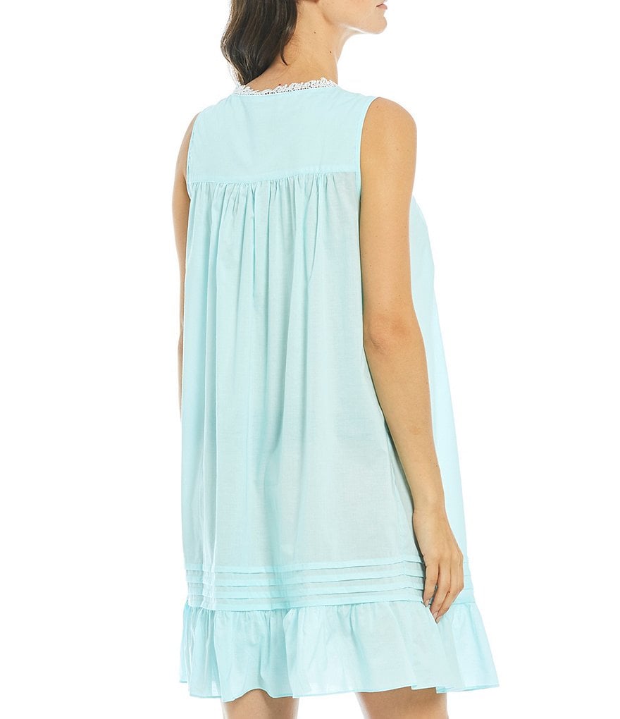 Eileen West Solid Woven Sleeveless Square Neck Short Sleeveless Nightgown