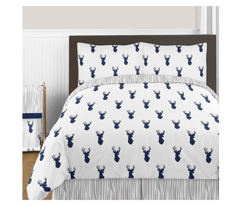 Full/Queen Woodland Deer Comforter Set Navy/White - Sweet Jojo Designs