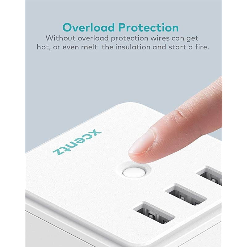 Power Strip Cube White with USB 4 Outlet and 3 USB Ports Surge Protector Power Strip Flat Plug with 5 ft Extension Cord Overload Protection Switch Control Compact for Desktop Office Home