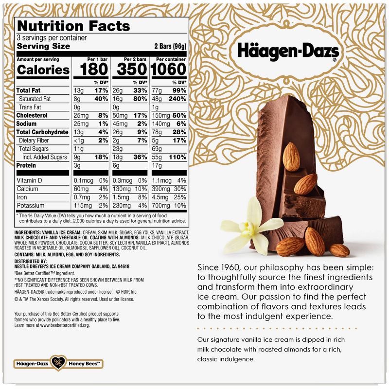 Haagen-Dazs Vanilla Milk Chocolate Almond Frozen Bars - 11.1 fl oz