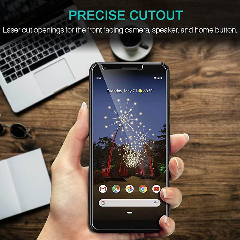 3 Pack Screen Protector Compatible with Google Pixel 3a Tempered Glass, HD Transparent, Easy Frame Installation, Case Friendly