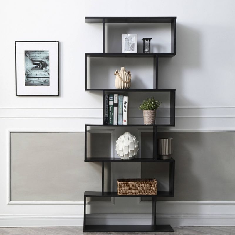 74.8" 6 Shelf Luke Modern Staggered Bookshelf Black - AC Pacific