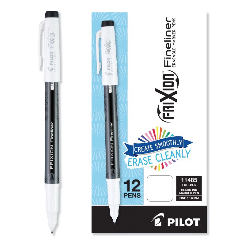Pilot FriXion Erasable Stick Marker Pen, 0.6 mm, Black Ink/Barrel, Dozen 11485
