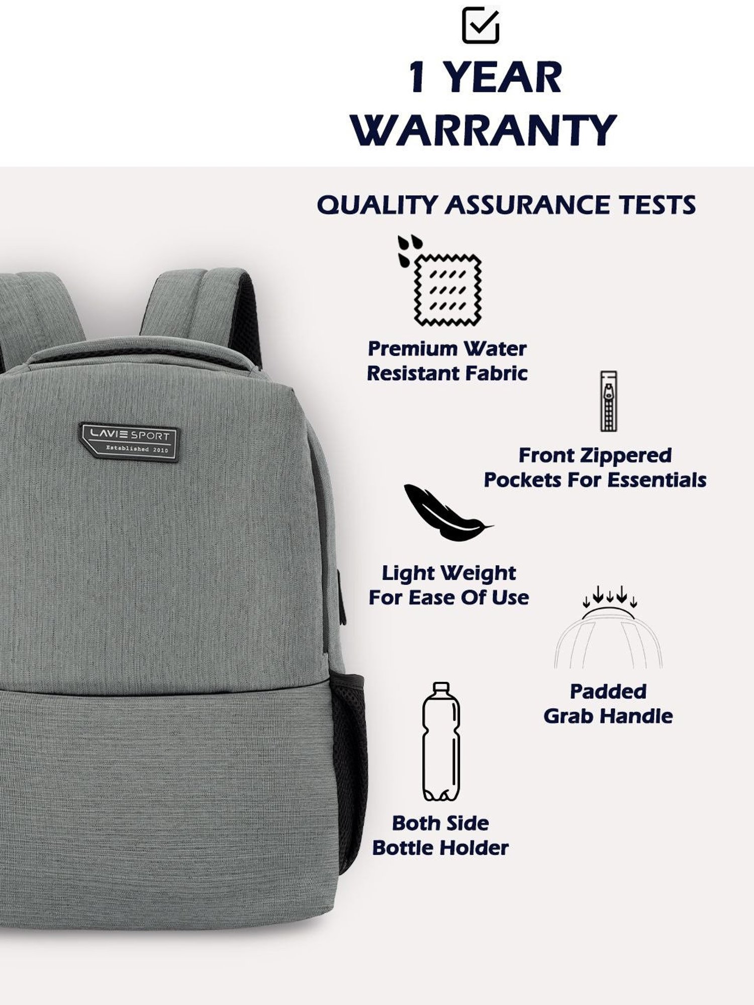 Lavie Sport Pex Grey Polyester Solid Laptop Backpack - 21 Ltrs