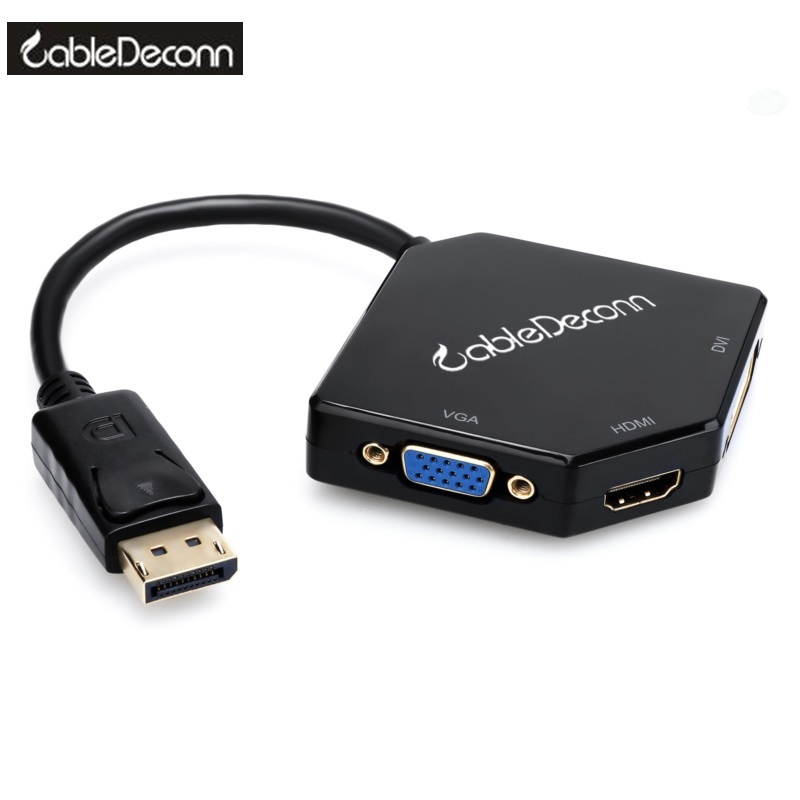 CableDeconn Displayport Dp to Hdmi vga dvi Male to Female 3-in-1 Adapter Converter Cable For pc