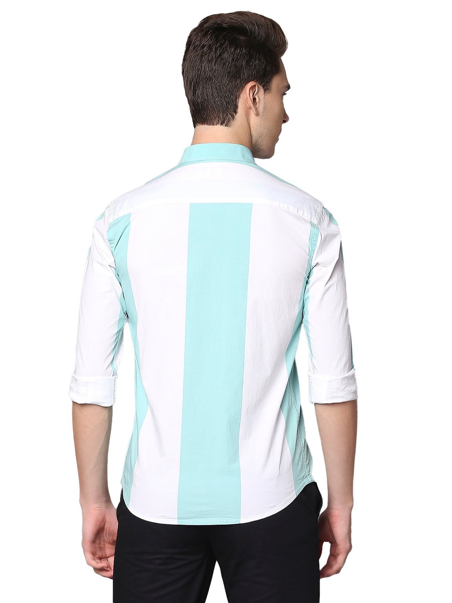 Park Avenue Green & White Slim Fit Shirt