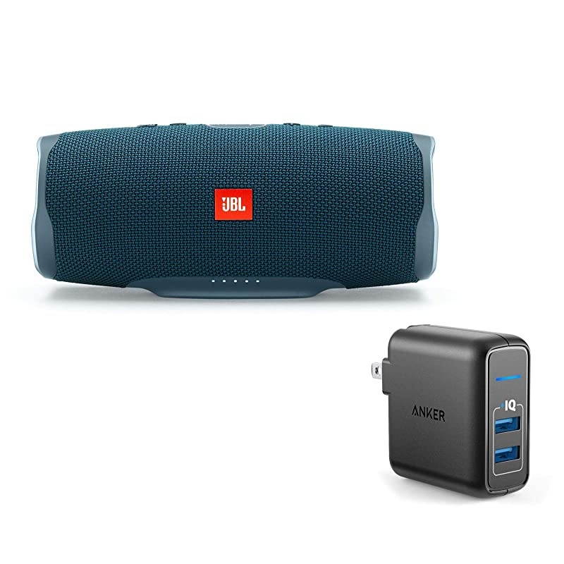 Charge 4 Portable Waterproof Wireless Bluetooth Speaker Bundle with Anker 2-Port Wall Charger - Camouflage