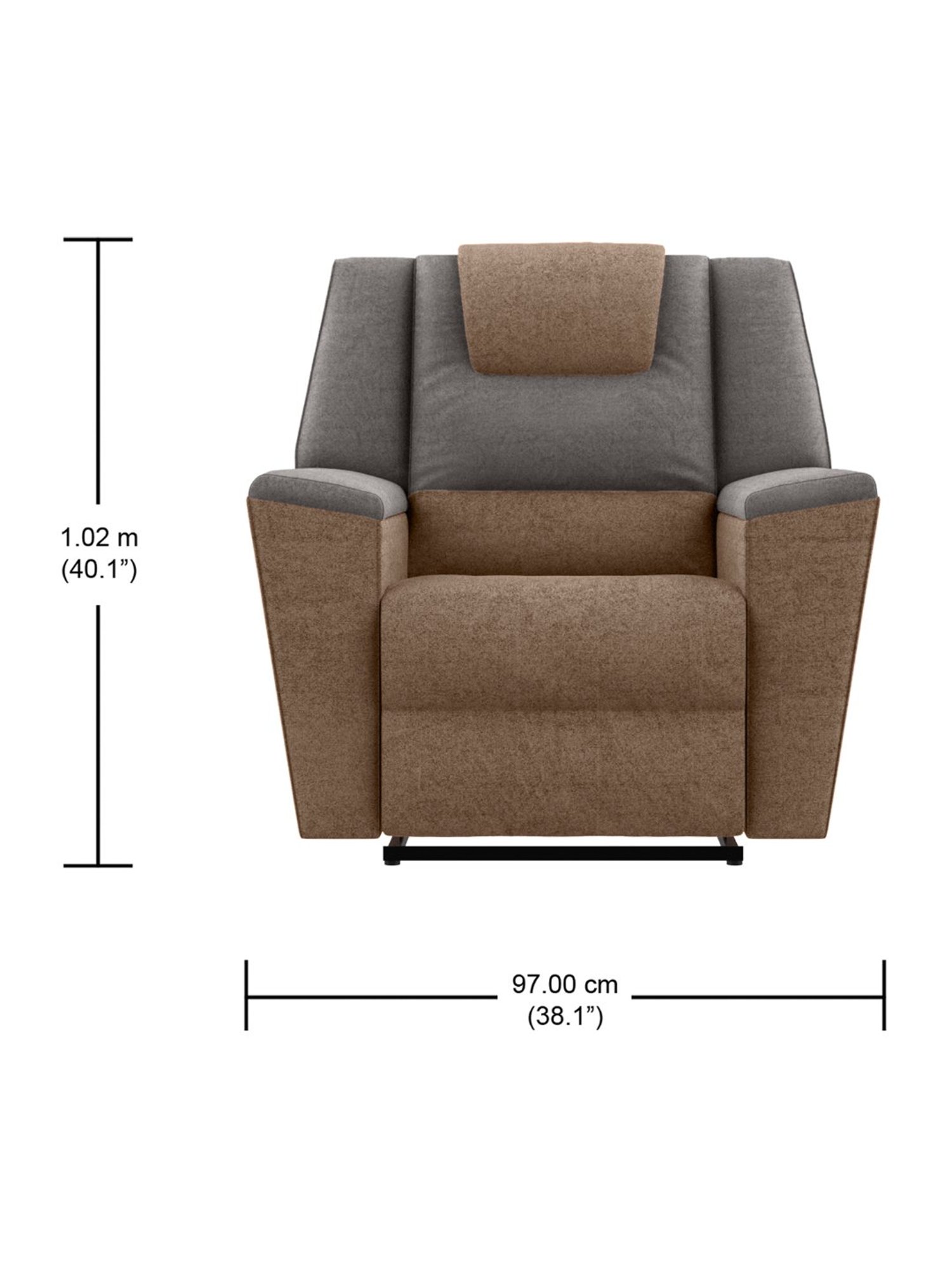 Godrej Interio Sumo Brown & Grey Fabric 1 Seater Recliner Sofa