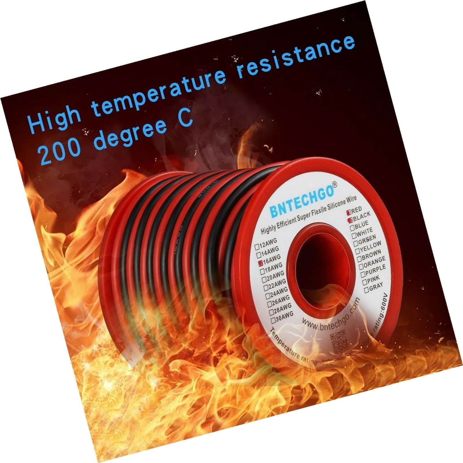 BNTECHGO 16 Gauge Silicone Wire Spool Red and Black Each 25ft 2 Separate Wire...