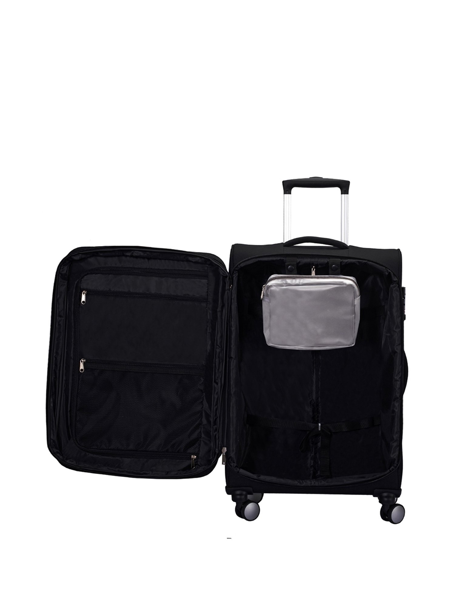 Carriall Eternal Black 4 Wheels Large Soft Cabin Trolley - 46 cm