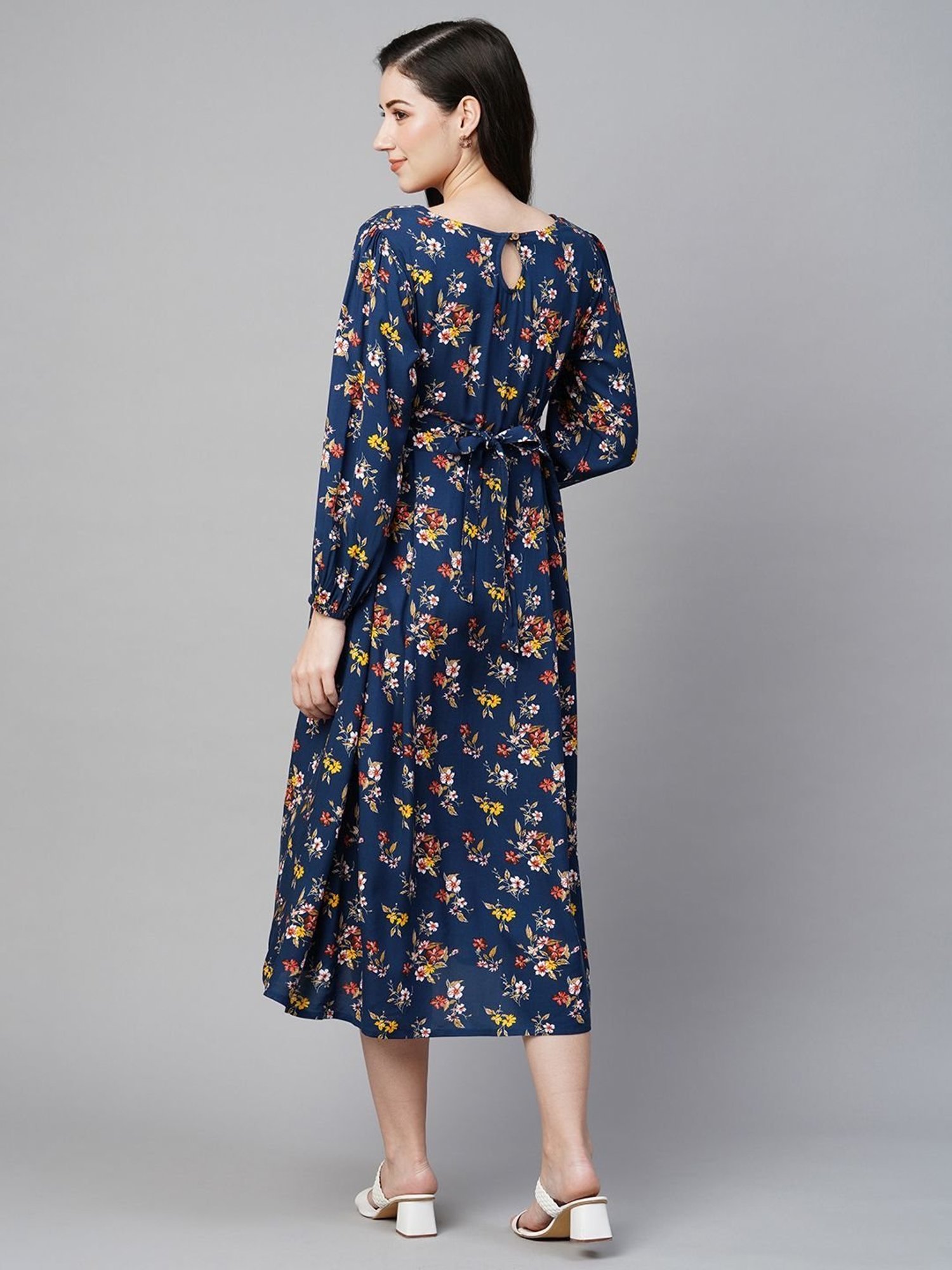 MomToBe Blue Printed Maternity Dress