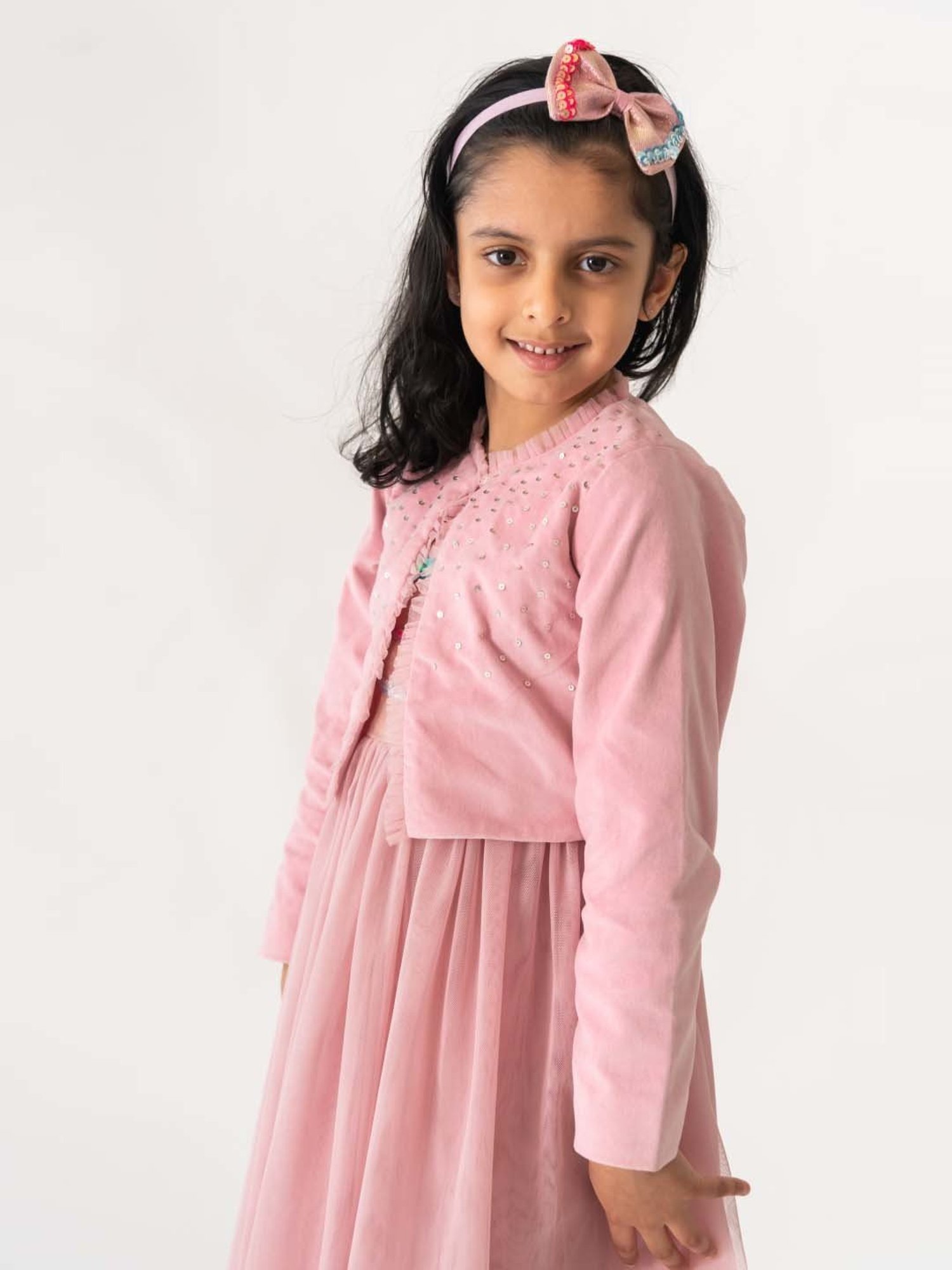 A Little Fable Pink Embellished Full Sleeves Shrug