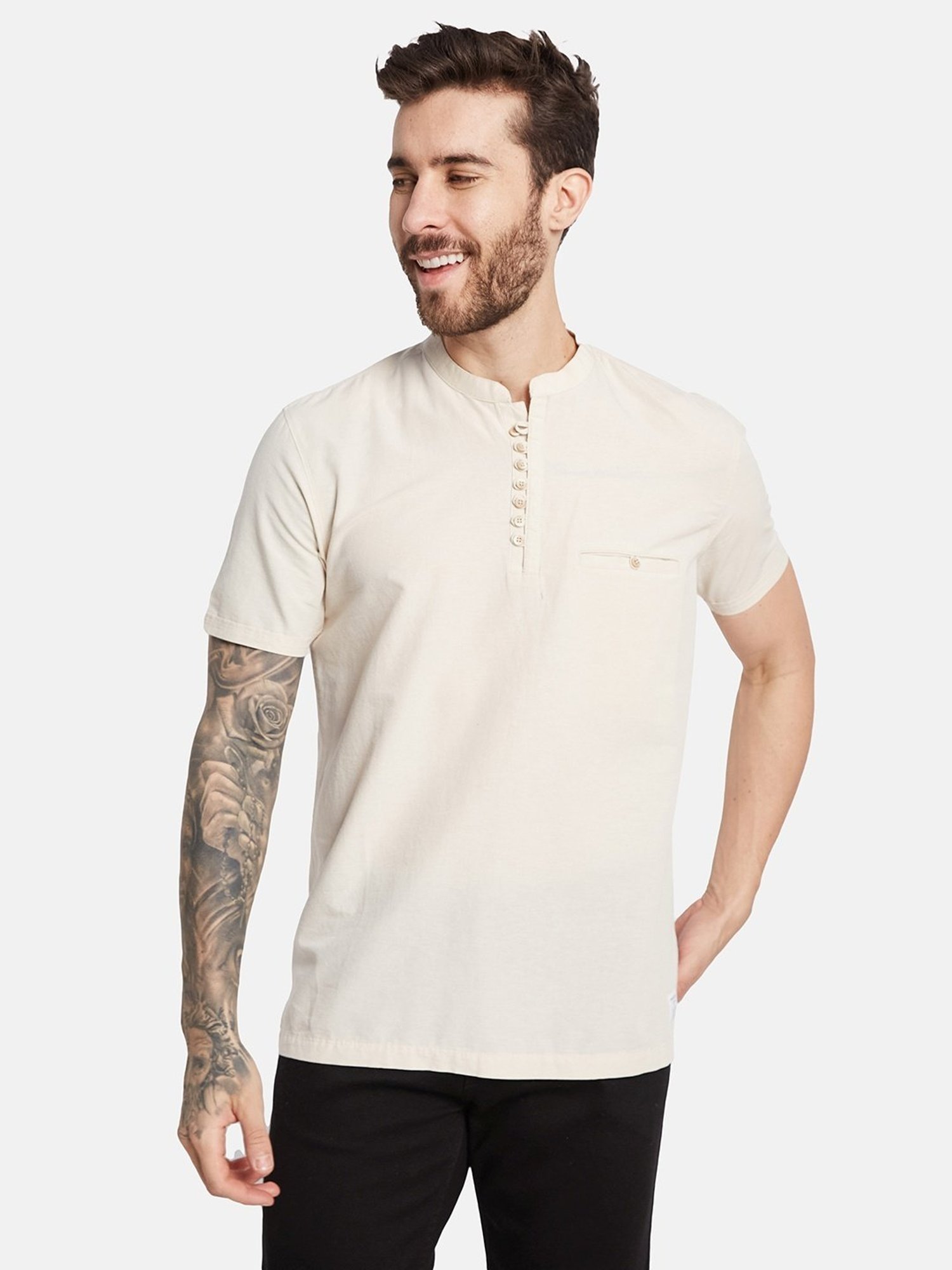 Octave Natural Regular Fit Henley T-Shirt