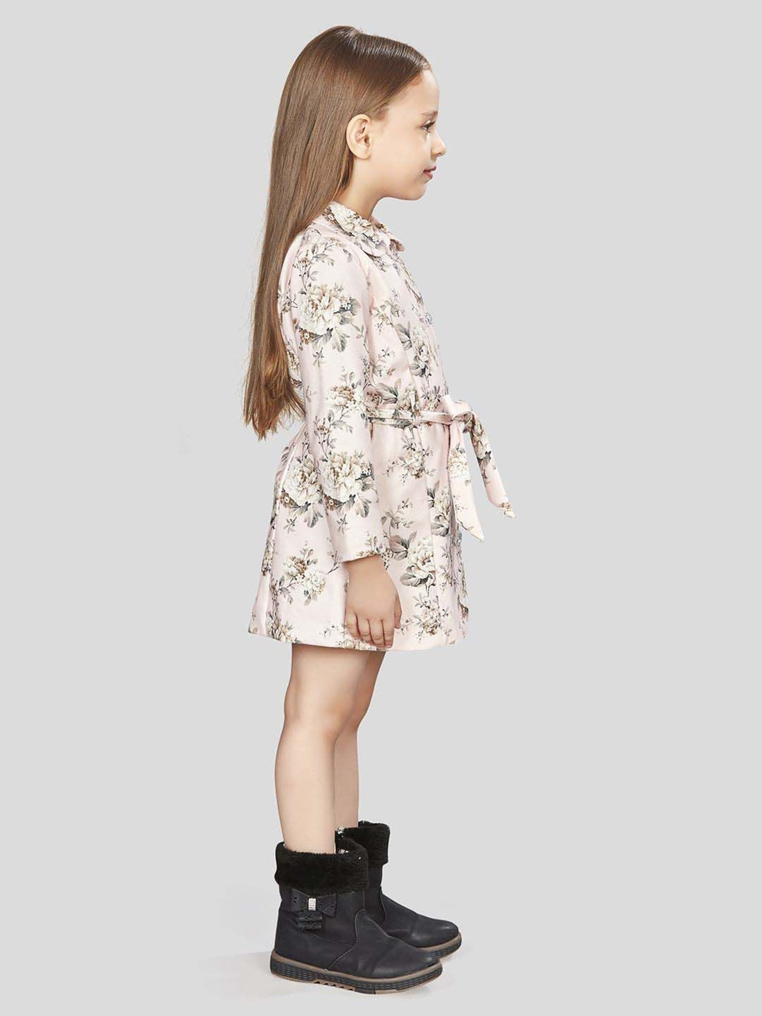 Peppermint Girls Peach Floral Full Sleeves Dress