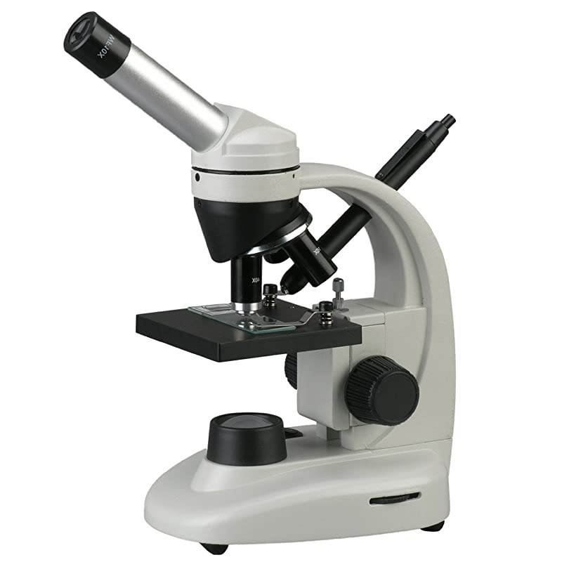 M135C2LPB10 Compound Monocular Microscope WF10x and WF25x widefield eyepieces 40x1000x Magnification Brightfield Upper and Lower LED Illumination Plain Stage Cordless Operation with Rechargeable