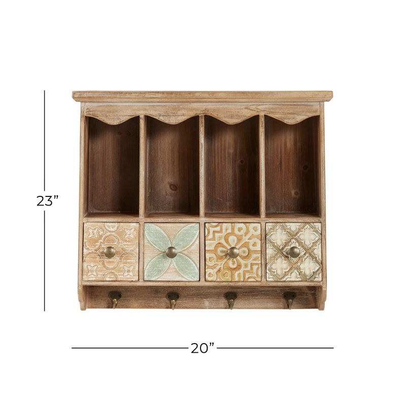 23" x 20" Farmhouse Wooden Wall Shelf with Drawers and Hooks - Olivia & May