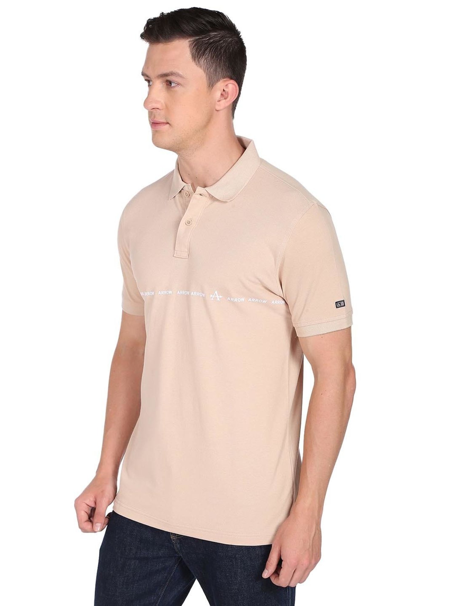 Arrow Sport Beige Cotton Regular Fit Polo T-Shirt