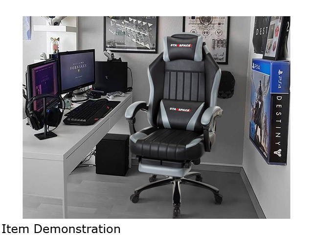 STARSPACE High Back 350lb Memory Foam Ergonomic Reclining Gaming Chair Metal Base - Adjustable Back Angle and Retractable Footrest Racing Executive Computer Desk Office Chair with Thick Padded Arms