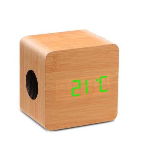 Wireless Bluetooth Wooden Speaker with LED Alarm Clock Display Mega Bass Beige