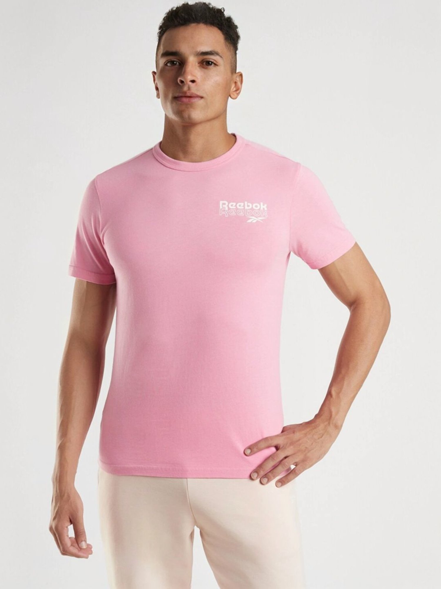 Reebok Pink Slim Fit Logo Printed Sport T-Shirt