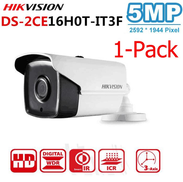 Hikvision DS-2CE16H0T-IT3F Bullet Bullet CCTV Camera, 5MP HD-TVI/AHD/CVI/CVBS CCTV Camera. 2.8mm Lens Wide Angle Lens, IP67, IR Smart for HD-TVI, AHD, CVI, and CVBS Analog DVR , 4 Camera Kit