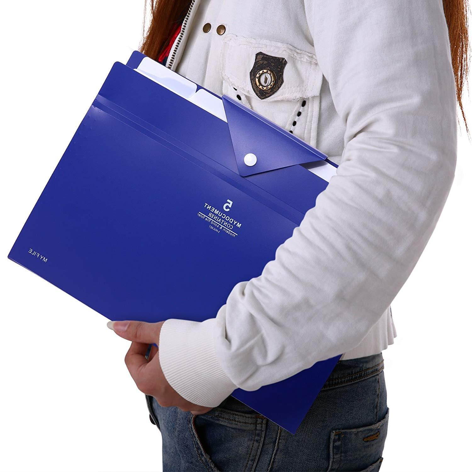 Skydue PP Expanding File Folder Accordion Documents Letters Organizer, 5 Pockets, A4 Size (Navy Blue)