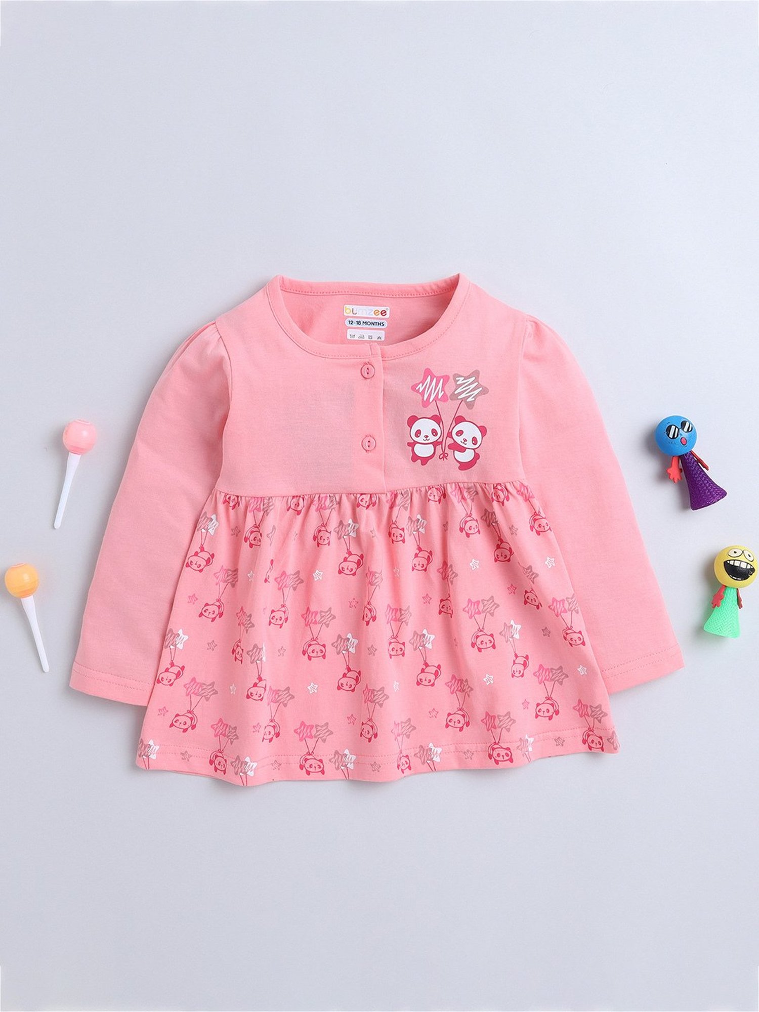 Bumzee Kids Pink Printed Full Sleeves Frock