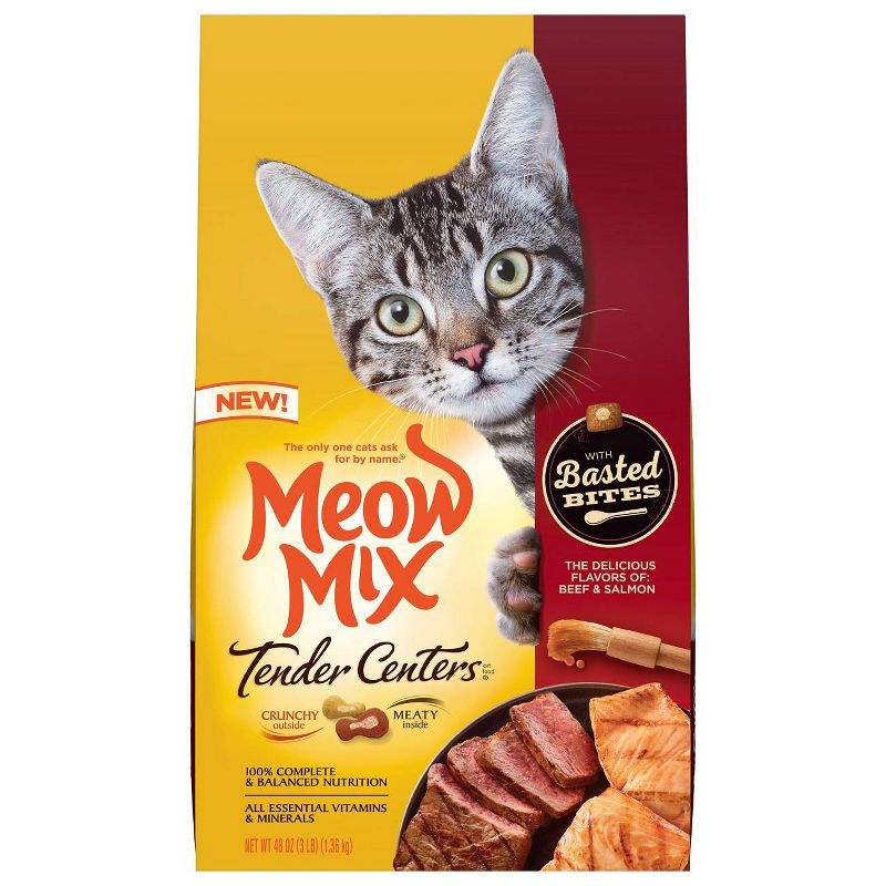 Meow Mix Tender Centers with Basted Bites with Flavors of Beef & Salmon Adult Complete & Balanced Dry Cat Food - 3lbs