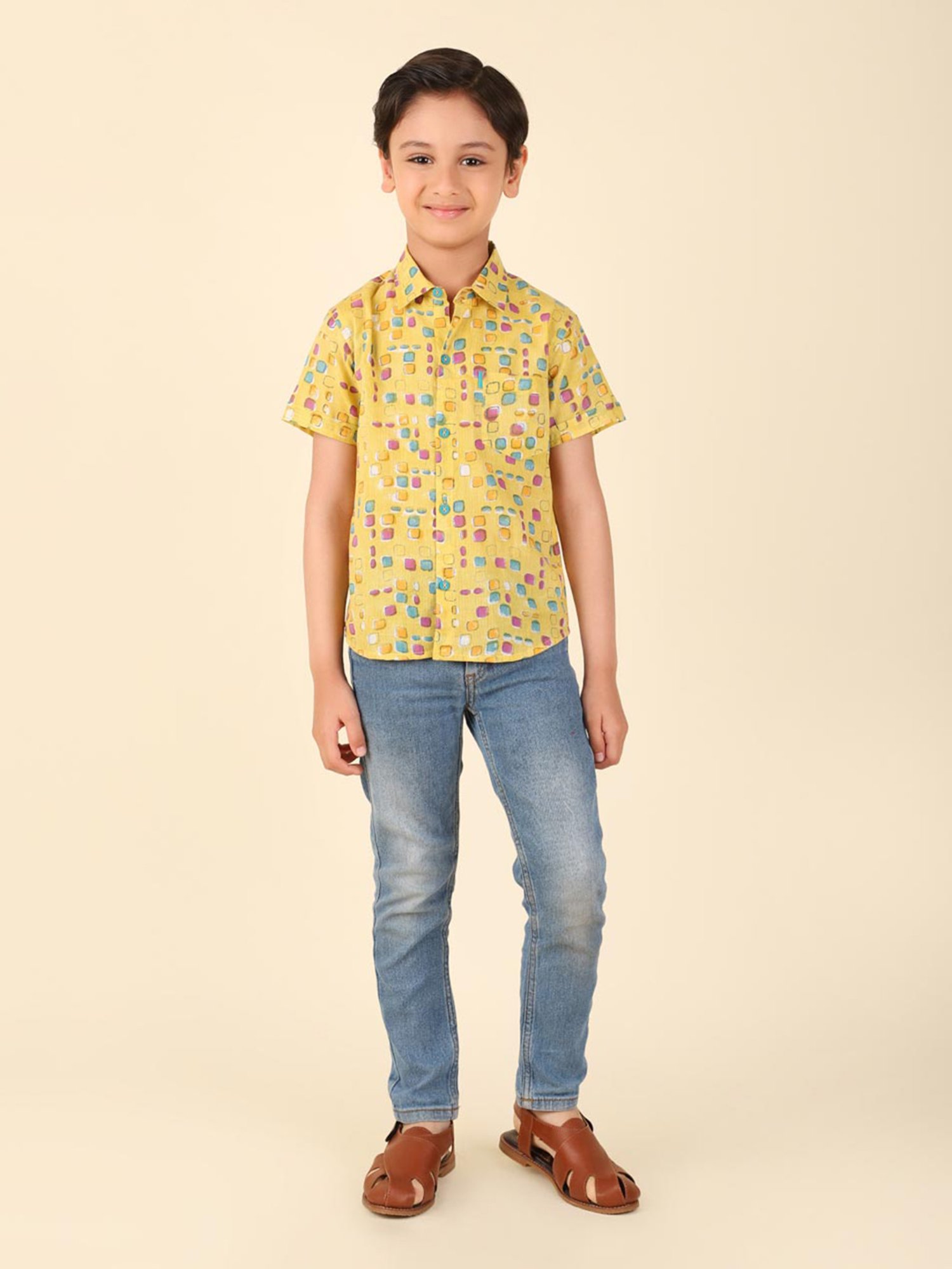 Mothercare Kids Blue Cotton Self Pattern Full Sleeves Shirt