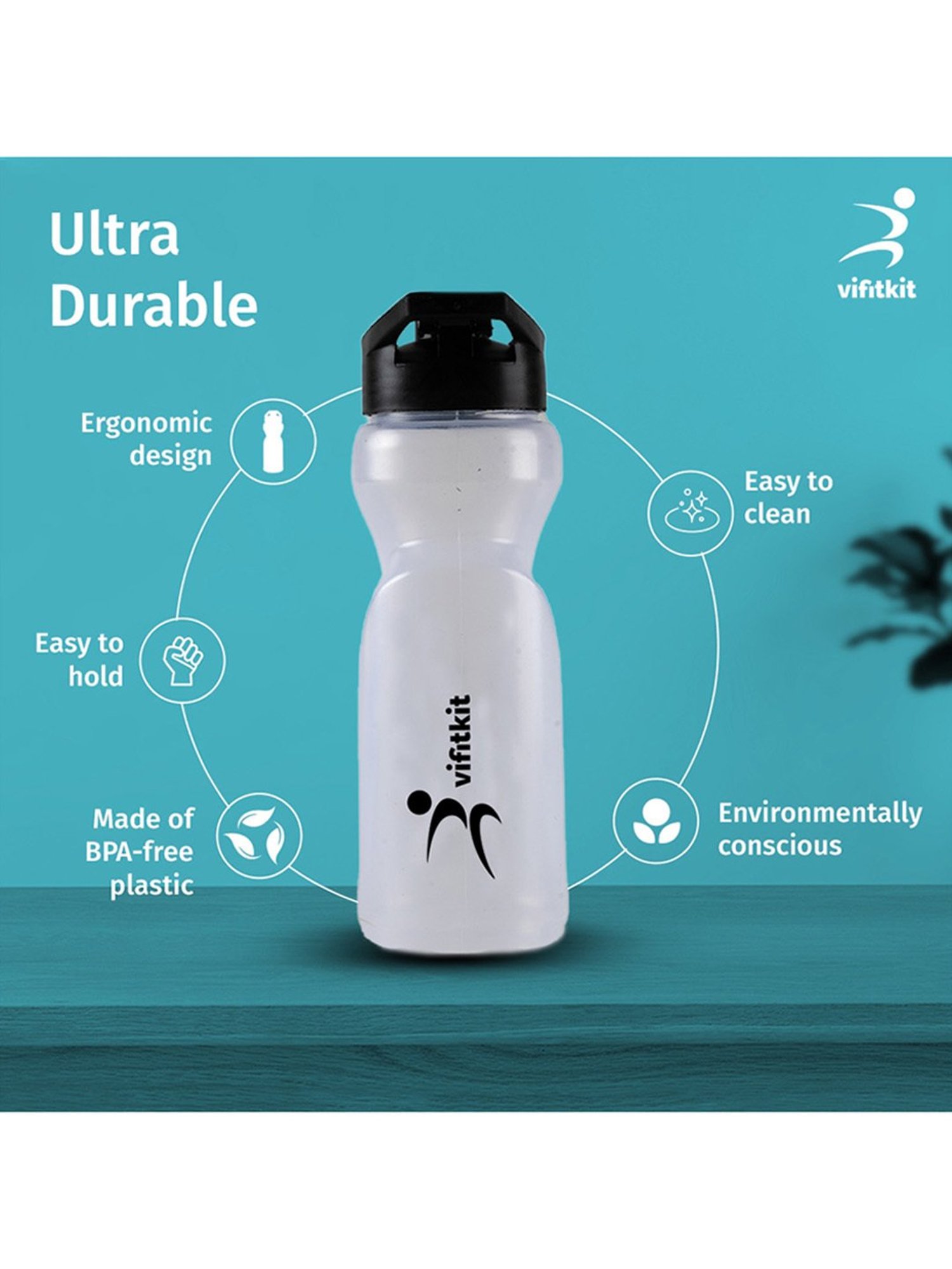 Vifitkit BPA-Free Ergonomic Design Gym Shaker Bottle (White) Size - 550ml