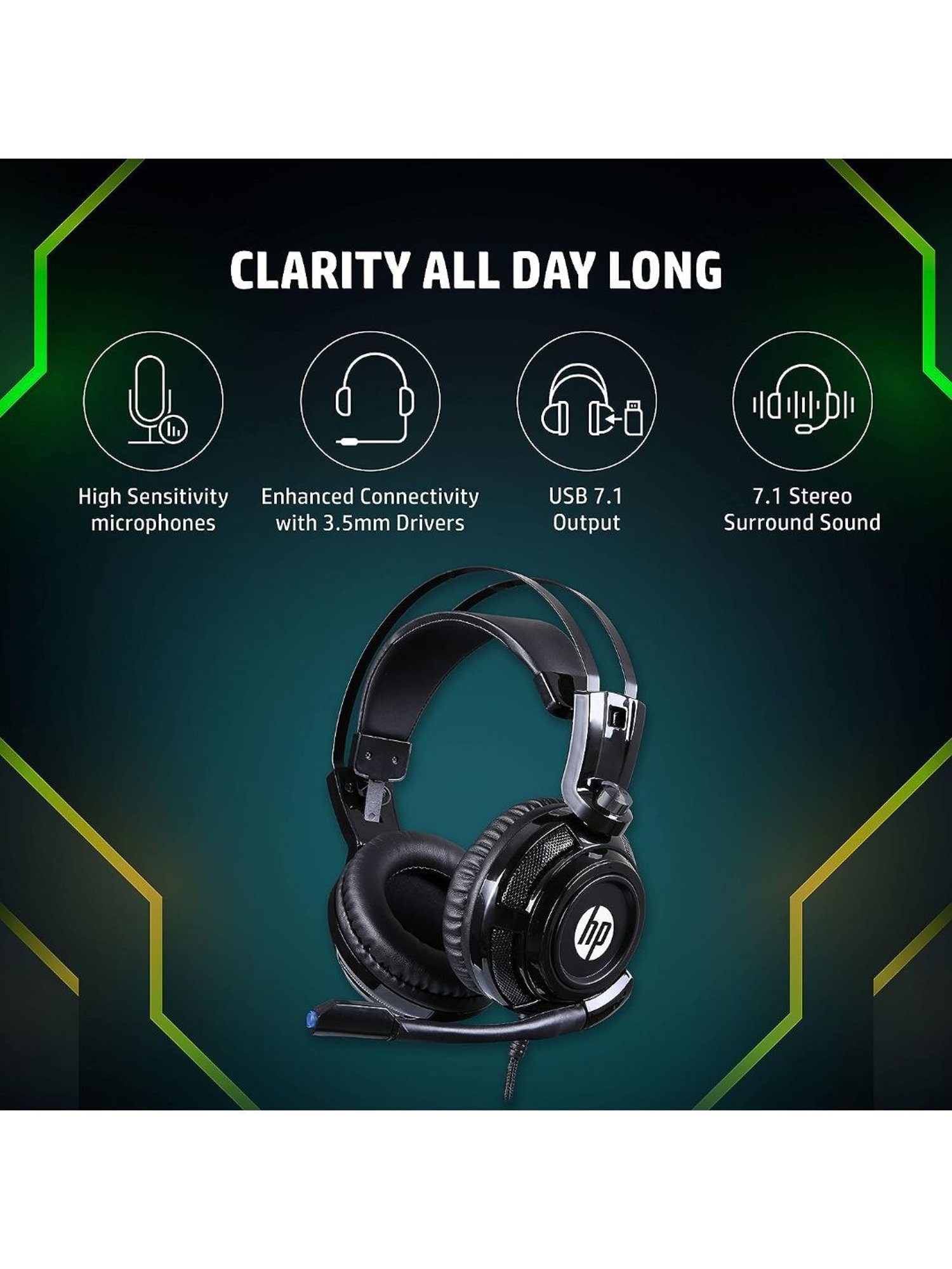 HP H200 Over The Ear Wired Headphones with Mic (Black)