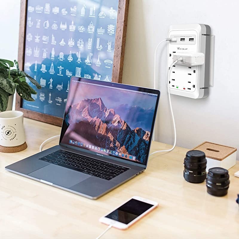 Multiple Outlet Wall Plug Surge Protector with 3 USB Ports Smart 34A Total 6 Outlet Extender Splliter Adapter for Dorm Room Home amp Office 1080Joules